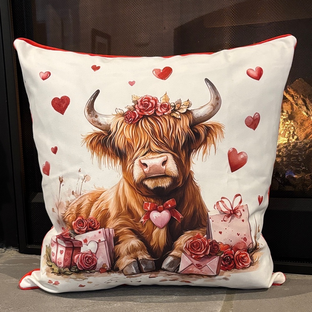 Hobby Lobby Highland Cow Valentine’s Day zipper cover,down poly filled pillow